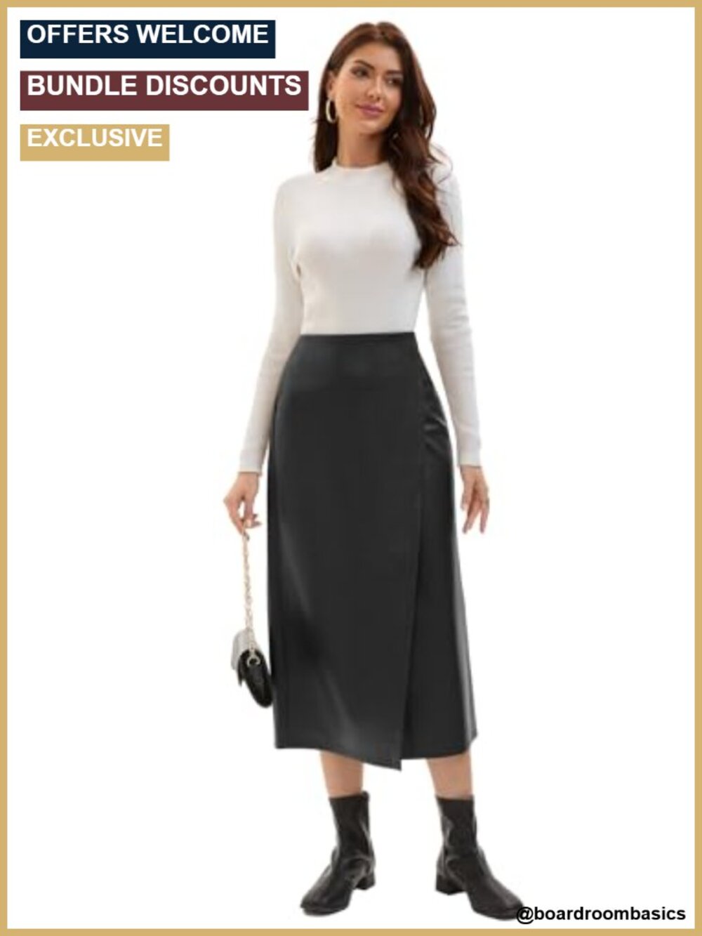 Faux Leather Bodycon High Waisted Midi Pencil Skirt with Slit Work Fall Winter - Picture 5 of 6